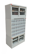 Pharmacy Rack in Top Sliding Door + Middle 30 Pharmacy Bin (Each Bin Have Three Compartments) + Bottom Sliding Door