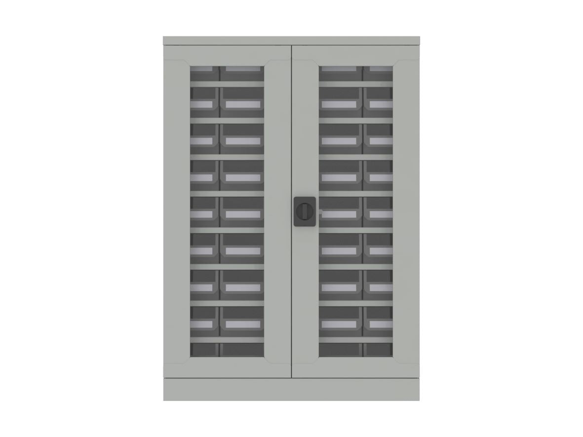 SMALL PARTS CABINET  45 BIN WITH GLASS DOOR, MODEL HD-45G