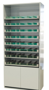Pharmacy Rack 8 Pull Out Tray for Syrup + Bottom Storage with Door