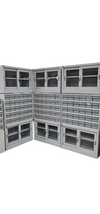 Pharmacy Rack in Top Sliding Door + Middle 30 Pharmacy Bin (Each Bin Have Three Compartments) + Bottom Sliding Door